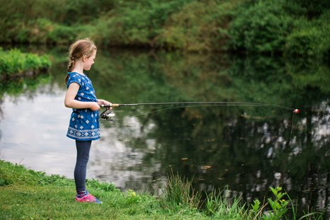 Girl Fishing  at the pond.